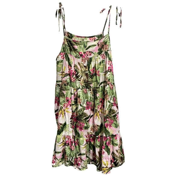 Victoria's Secret Tie Shoulder Floral Flounce Hem Mini Dress Boho Cover-Up Sz S - Picture 1 of 4